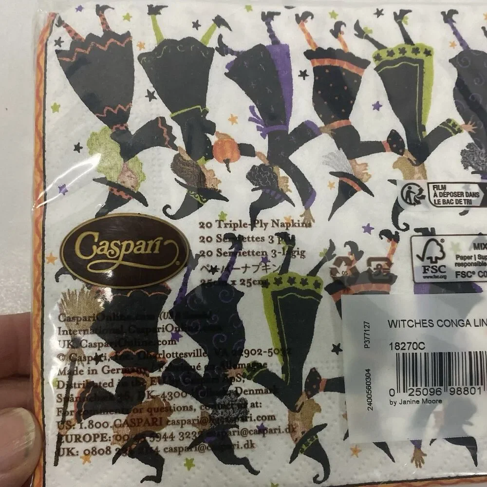 Decoupage Paper Napkin 2pks Caspari Halloween Witch Cat Pumpkin Mint
